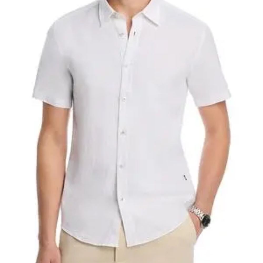 Hugo Boss White Stretch Linen slim fit shirt -- XL